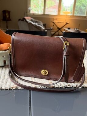 Coach Leather Crossbody Pocket Purse (9755) - Brown Vintage